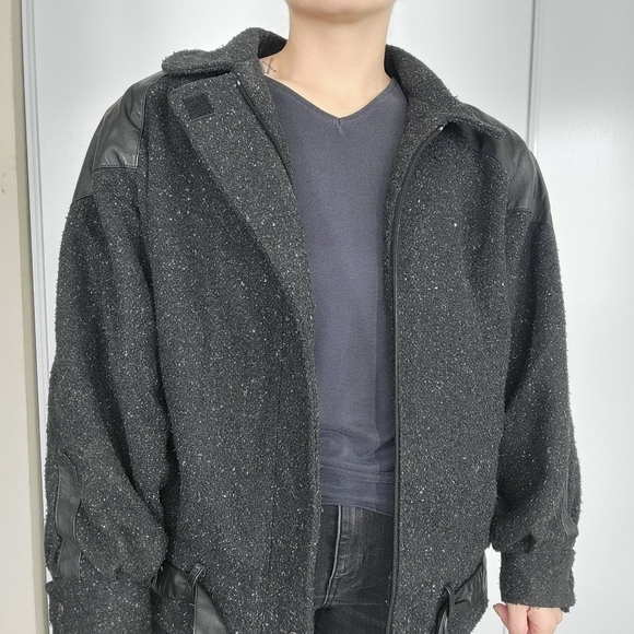 Ada Paris Vintage 1980s Fleck Wool Leather Bomber Jacket 9/10 Biker Glam Rock - Picture 7 of 17